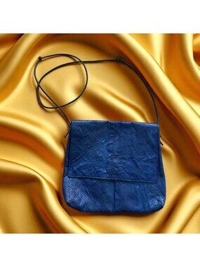 VINTAGE Blue Snake Embossed Leather Shoulder Bag